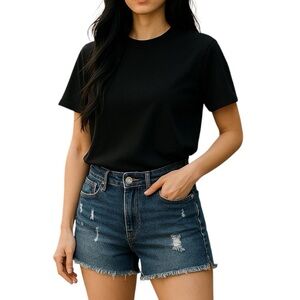 Celebrity Pink Blue Jean Shorts High-Waisted Frayed Hem Size 9/29